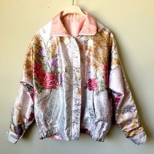 Vintage Metallic Pink Oversized Reversible Bomber Jacket